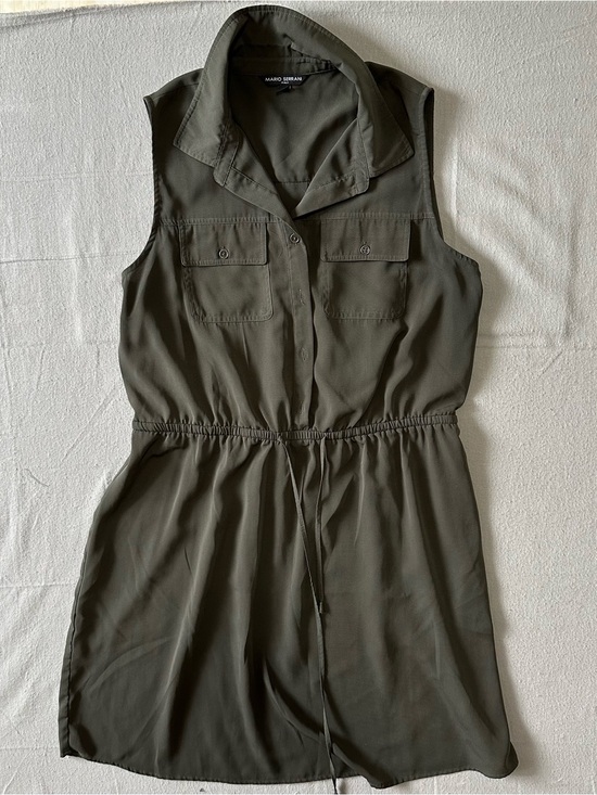 Mario Serrani Dresses & Skirts - Mario Serrani Utility Shirt Dress Olive Green Sleeveless Cinched Waist Large